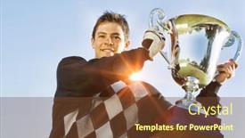  Presentation with trophy - Presentation design consisting of portrait-of-golfer-holding-trophy background and a tawny brown colored foreground