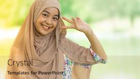  Presentation with islamic muslim - Slide deck having portrait-of-good-looking-happy background and a coral colored foreground