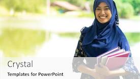  Presentation with islamic books - Slide deck having portrait-of-good-looking-happy background and a white colored foreground