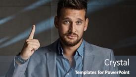  Presentation with attention - Slides having portrait-of-good-looking-young background and a ocean colored foreground