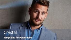  Presentation with good - Presentation theme featuring portrait-of-good-looking-young background and a  colored foreground