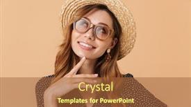  Presentation with straw - Colorful slide set enhanced with portrait of gorgeous stylish woman wearing straw hat and sunglasses smiling and looking upward isolated over beige background backdrop and a red colored foreground