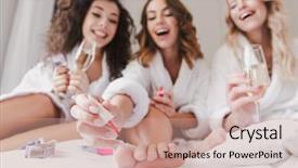  Presentation with hen - Cool new PPT theme with portrait of gorgeous three women backdrop and a coral colored foreground