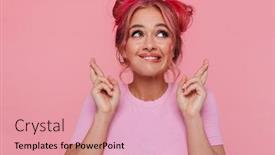  Presentation with good luck - Cool new PPT theme with portrait-of-gorgeous-young-woman backdrop and a lemonade colored foreground