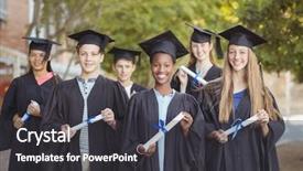  Presentation with school kids - Audience pleasing PPT theme consisting of portrait of graduate school kids backdrop and a dark gray colored foreground
