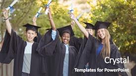  Presentation with school kids - Slides featuring portrait of graduate school kids background and a dark gray colored foreground
