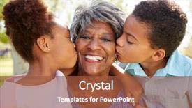  Presentation with kissing booth - Slide deck having portrait of grandchildren kissing grandmother background and a red colored foreground