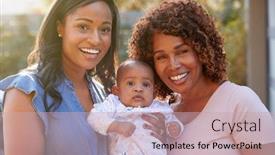 Presentation with home garden - Beautiful presentation theme featuring portrait-of-grandmother-with-adult backdrop and a soft green colored foreground