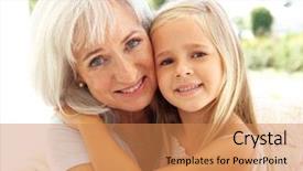  Presentation with relaxing - Beautiful presentation theme featuring portrait of grandmother with granddaughter relaxing together on sofa backdrop and a coral colored foreground