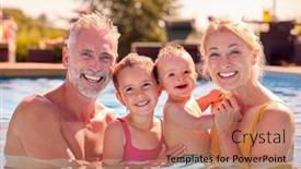  Presentation with pool restaurant family - PPT theme having portrait-of-grandparents-having-fun background and a coral colored foreground