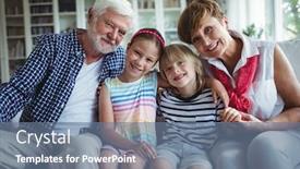  Presentation with grandparents - Beautiful slide deck featuring portrait of grandparents sitting with their grandchildren at home backdrop and a seafoam green colored foreground
