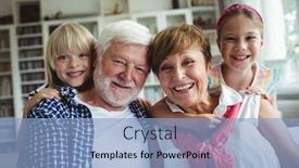  Presentation with grandparents - Amazing slides having portrait of grandparents smiling with their grandchildren at home backdrop and a light blue colored foreground