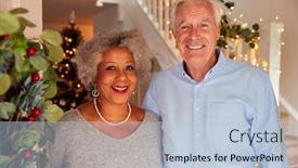  Presentation with grandparents - Colorful presentation theme enhanced with portrait of grandparents standing at front door greeting family on christmas morning backdrop and a light blue colored foreground