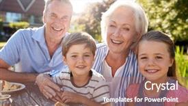  Presentation with summer outdoor bbq grill party - Slides having portrait of grandparents with grandchildren background and a coral colored foreground