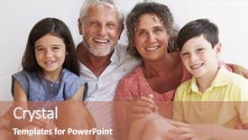  Presentation with grandparents - Presentation theme consisting of portrait of grandparents with grandchildren sitting by wall background and a coral colored foreground