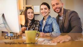  Presentation with graphic - Amazing slide deck having portrait of graphic designer team working on computer in the office backdrop and a gold colored foreground