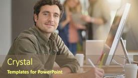  Presentation with graphic - Presentation theme with portrait-of-graphic-designer-using background and a violet colored foreground