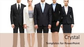  Presentation with teamwork cooperation - PPT theme featuring portrait of group of business background and a coral colored foreground