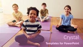  Presentation with exercise class - Colorful slide deck enhanced with portrait-of-group-of-children backdrop and a coral colored foreground