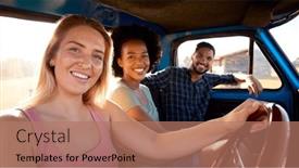  Presentation with driving road - Slides enhanced with portrait-of-group-of-friends background and a coral colored foreground