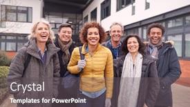  Presentation with college students - Slide deck having portrait-of-group-of-smiling background and a gray colored foreground