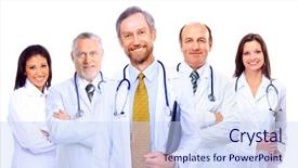 Presentation with hospital - Slides having portrait of group of smiling background and a sky blue colored foreground