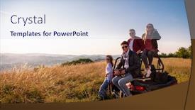 Presentation with people enjoying - Slide deck having portrait of group young happy people enjoying beautiful sunny day while driving a off road buggy car on mountain nature background and a lemonade colored foreground