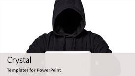  Presentation with hacker white - Cool new PPT theme with portrait of hacker isolated backdrop and a white colored foreground