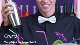  Presentation with cocktail bar - Beautiful PPT theme featuring portrait-of-handsome-barman backdrop and a  colored foreground
