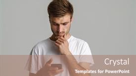  Presentation with thinking - PPT theme consisting of portrait-of-handsome-brooding-man background and a coral colored foreground