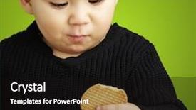  Presentation with biscuit - PPT layouts with portrait of handsome kid eating a biscuit against a green background background and a black colored foreground