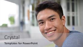  Presentation with student - PPT theme enhanced with portrait-of-handsome-male-student background and a light gray colored foreground
