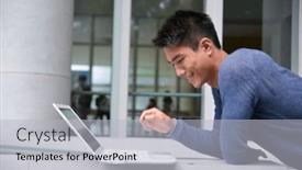  Presentation with university - Presentation theme with portrait-of-handsome-male-student background and a light gray colored foreground