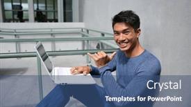  Presentation with university - Presentation having portrait-of-handsome-male-student background and a ocean colored foreground