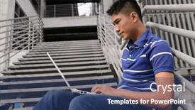  Presentation with university - Presentation design enhanced with portrait-of-handsome-male-student background and a ocean colored foreground