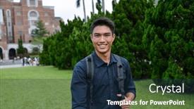  Presentation with university - Presentation design featuring portrait-of-handsome-male-student background and a  colored foreground