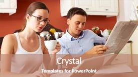  Presentation with snacks - Presentation design enhanced with portrait of handsome man eating snacks with milk in the kitchen while typing background and a coral colored foreground