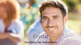  Presentation with smiling kids at summer camp - Theme enhanced with portrait-of-handsome-man-smiling background and a coral colored foreground