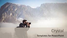  Presentation with social distancing - Beautiful slide deck featuring portrait-of-handsome-man-trekking backdrop and a soft green colored foreground