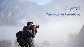  Presentation with social distancing - PPT theme with portrait-of-handsome-man-trekking background and a sky blue colored foreground