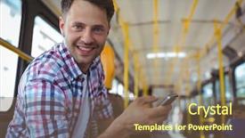  Presentation with bus - Colorful slide deck enhanced with portrait of handsome man using backdrop and a tawny brown colored foreground