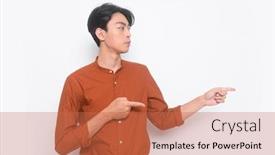  Presentation with long sleeve - Presentation theme with portrait-of-handsome-man-wearing background and a coral colored foreground