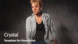  Presentation with messy - Presentation theme featuring portrait of handsome man with messy hair posing in studio while looking away background and a dark gray colored foreground