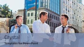  Presentation with shaking hands - Cool new slides with portrait-of-handsome-mature-businessman backdrop and a teal colored foreground