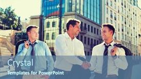  Presentation with shaking hands - Slide set enhanced with portrait-of-handsome-mature-businessman background and a ocean colored foreground