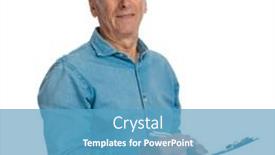  Presentation with old man - Presentation having portrait-of-handsome-old-man background and a teal colored foreground