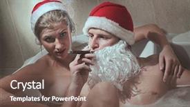  Presentation with hot tub - Slide set featuring portrait of handsome santa cigar sitting in a hot bubble bath tub relaxing after a long night of deliveries with his girlfriend background and a violet colored foreground