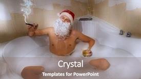  Presentation with hot tub - Presentation theme with portrait of handsome santa with whiskey and cigar sitting in a hot bubble bath tub relaxing after a long night of deliveries background and a violet colored foreground