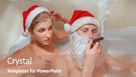  Presentation with hot tub - Presentation theme enhanced with portrait of handsome santa with whiskey and cigar sitting in a hot bubble bath tub relaxing after a long night of deliveries with his girlfriend background and a coral colored foreground