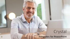  Presentation with senior adults - Presentation design consisting of portrait-of-handsome-senior-businessman background and a coral colored foreground